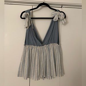 Ruffle top with bows- blue stripes